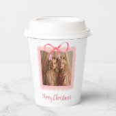 Festive Pink Bow Family Photo Paper Cup Papieren Bekers (Voorkant)