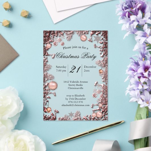 Festive Pink Celebration Baubles Christmas Party  Acryl Uitnodigingen (Insitu (Huwelijk))