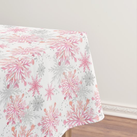 Festive Pink Grey sneeuwvlok betegeld patroon Tafelkleed (Voorbeeld)