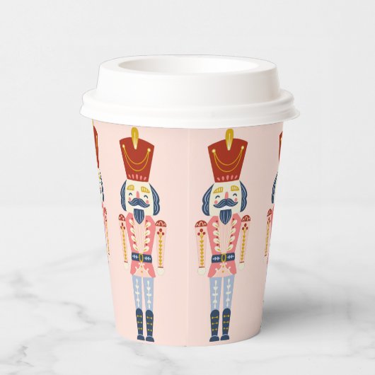 Festive Pink Holiday Nutcracker Paper cup Papieren Bekers (Rechts)
