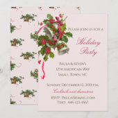 Festive Pink Holly and Silver Bells Kerstmis Kaart (Voorkant / Achterkant)