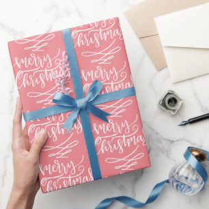 Festive Pink Merry Kerstmis Patroon Cadeaupapier