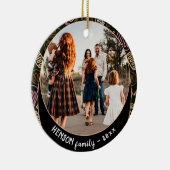 Festive Pink one line art kerstfamilie Foto Keramisch Ornament (Rechts)