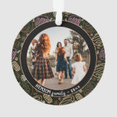Festive Pink one line art kerstfamilie Foto Ornament (achterkant)
