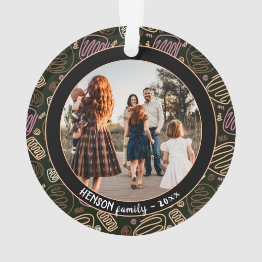 Festive Pink one line art kerstfamilie Foto Ornament (achterkant)