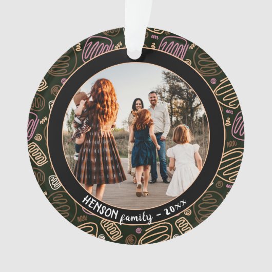 Festive Pink one line art kerstfamilie Foto Ornament (voorkant)