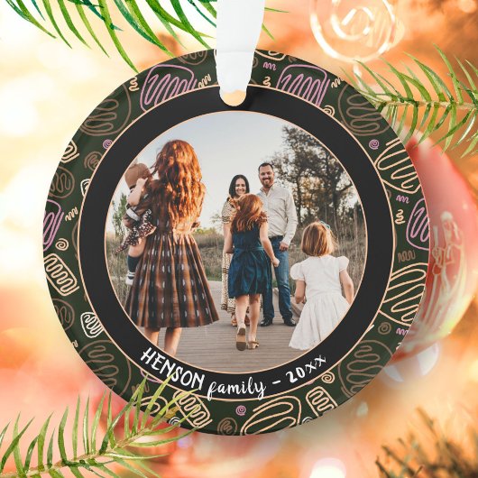 Festive Pink one line art kerstfamilie Foto Ornament