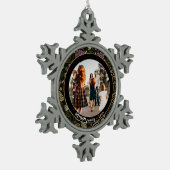 Festive Pink one line art kerstfamilie Foto Tin Sneeuwvlok Ornament (Links)