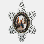 Festive Pink one line art kerstfamilie Foto Tin Sneeuwvlok Ornament (Rechts)