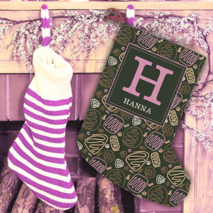 Festive Pink One Line Artistic Pattern Monogram Kleine Kerstsok