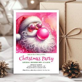 Festive pink santa chewing gum watercolor invite  kaart