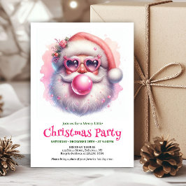 Festive pink santa chewing gum watercolor invite  kaart