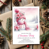 Festive Pink Snowman Kids Christmas Invite Digital Kaart