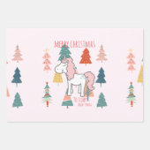 Festive Pink Unicorn Christmas Stars and Plaid Inpakpapier Vel (Voorkant)