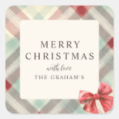 Festive Plaid Photo Christmas Vierkante Sticker (Voorkant)