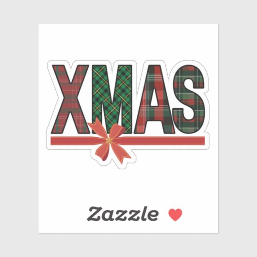 Festive Plaid XMAS Red Bow Sticker (Vel)