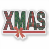 Festive Plaid XMAS Red Bow Sticker (Voorkant)