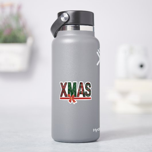 Festive Plaid XMAS Red Bow Sticker (HydroFlask)