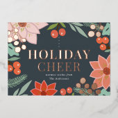 Festive Poinsettia Berry Navy Folie Holiday Kaart (Voorkant)