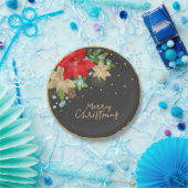 Festive Poinsettia en Berries-kerstBord Papieren Bordje (Feest)