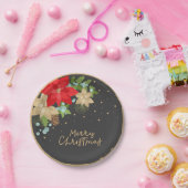 Festive Poinsettia en Berries-kerstBord Papieren Bordje (Feest)