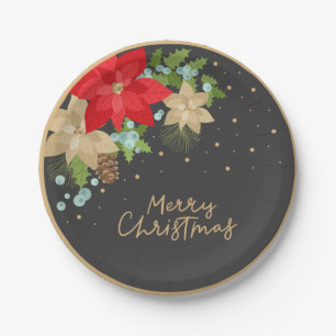 Festive Poinsettia en Berries-kerstBord Papieren Bordje