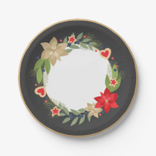 Festive Poinsettia en Cookies kerstBord Papieren Bordje