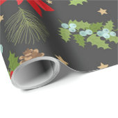 Festive Poinsettia en Pinecones Cadeaupapier (Rol Hoek)