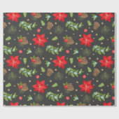 Festive Poinsettia en Pinecones Cadeaupapier (Vlak)