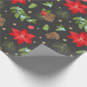 Festive Poinsettia en Pinecones Cadeaupapier (Hoek)