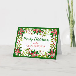 Festive Poinsettia Garland Holiday Card Feestdagen Kaart