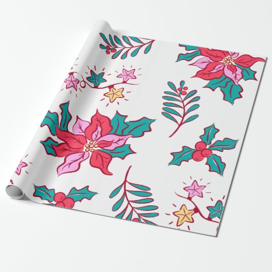 Festive Poinsettia Holiday Cadeaupapier (Uitgerold)