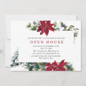 Festive Poinsettia Holiday Kerstmis Open House Kaart (Voorkant)