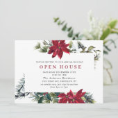 Festive Poinsettia Holiday Kerstmis Open House Kaart (Staand voorkant)