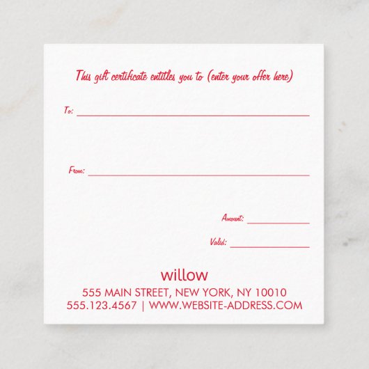 Festive Poinsettia-kerstcadeaubon Vierkante Visitekaartje (Achterkant)