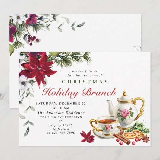 Festive Poinsettia Kerstfeestdag tak Kaart (Voorkant / Achterkant)