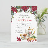 Festive Poinsettia Kerstfeestdag Tea Kaart (Staand voorkant)