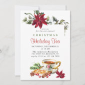 Festive Poinsettia Kerstfeestdag Tea Kaart (Voorkant)