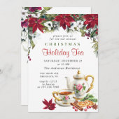 Festive Poinsettia Kerstfeestdag Tea Kaart (Voorkant / Achterkant)