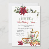 Festive Poinsettia Kerstfeestdag Tea Kaart (Voorkant)