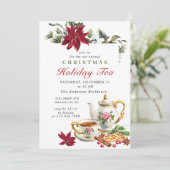 Festive Poinsettia Kerstfeestdag Tea Kaart (Staand voorkant)