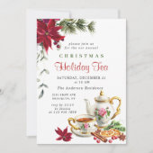 Festive Poinsettia Kerstfeestdag Tea Kaart (Voorkant)