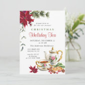 Festive Poinsettia Kerstfeestdag Tea Kaart (Staand voorkant)