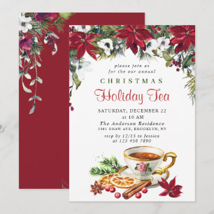 Festive Poinsettia Kerstfeestdag Tea Kaart