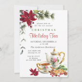Festive Poinsettia Kerstfeestdag Tea Kaart (Voorkant)