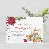 Festive Poinsettia Kerstfeestdag Tea Party Kaart (Staand voorkant)