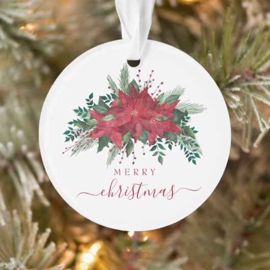 Festive Poinsettia Photo Christmas Ornament (Boom)