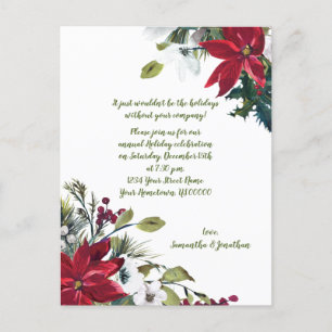 Festive Poinsettias Holly Berries kerstfeest Uitnodiging Briefkaart