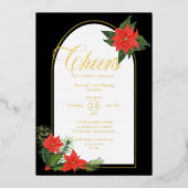 Festive Poinsettias Pine and Holly Kerstparty Folie Uitnodiging (Voorkant)