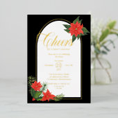 Festive Poinsettias Pine and Holly Kerstparty Folie Uitnodiging (Staand Voorkant)
